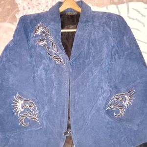 Bob Mackie wearable blue suede jacket